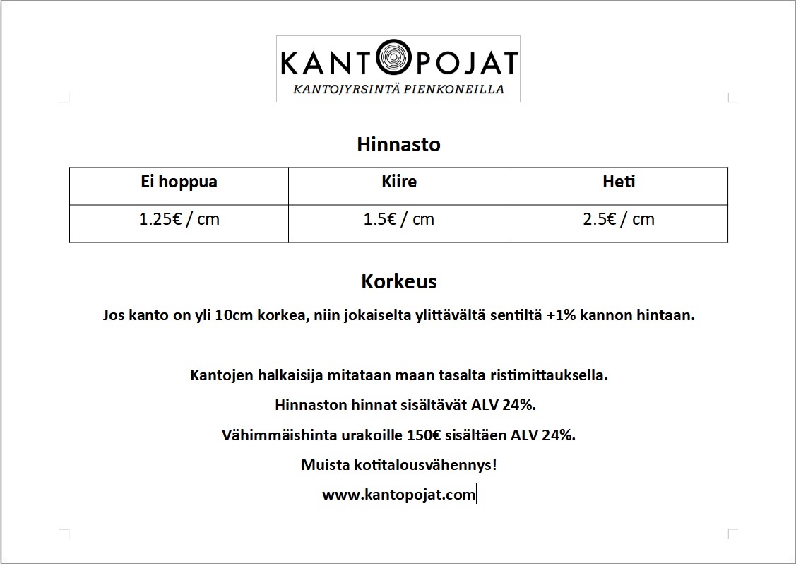 Kantojyrsintä-hinta-Kalajoki